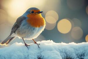 A bird is standing on a snow covered branch photo