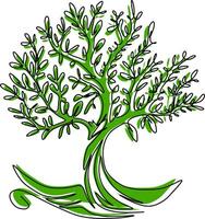 Illustration of a tree with a black outline and green splash vector