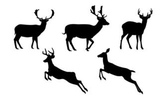 Deer silhouette illustration set. Deer cartoon element. Deer with antlers jumping agilely illustration. vector