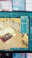 Freelancer working from home moving assets in 3D modeling program, doing interior design project. Teleworking interior designer using CAD software on PC, making home floor plans, camera B video
