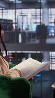 Vertical Female business leader in a professional office strategizing for development success, discussing with the main investor. Self accomplished women driving innovation and gender equality. Camera A. video
