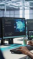 Vertical Engineer in data center implementing advanced AI driven predictive maintenance systems to proactively identify and resolve potential hardware failures before they impact operations, camera A video