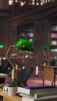 Vertical Empty inspiring library interior with heritage design and peaceful lighting, a classic academic setting. Wooden desks and bookshelves create a timeless space for literacy and intellectual pursuits. video