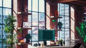 AI LLM chatbot answering user prompts using predictive technology in IT department home office. Computer setup in workspace building large language model program using artificial intelligence video