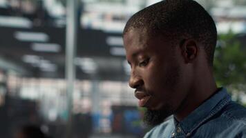 Employee feels emotional strain and frustration of business failure, disappointment and challenges. Man goes through a crisis with mental exhaustion to find solutions for the struggles. Camera A. video