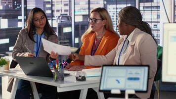 Diverse women leaders in a corporate meeting driving business growth and productivity, economic independence in an enlightened world. Powerful team of executives shaping the future. Camera A. video