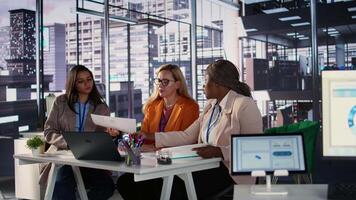 Diverse women leaders in a corporate meeting driving business growth and productivity, economic independence in an enlightened world. Powerful team of executives shaping the future. Camera B. video