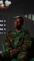 Vertical Military personnel sharing feelings about combat flashbacks during therapy, joining a rehabilitation program for armed forces troopers. Soldier opening up about PTSD and shell shock. Camera B. video
