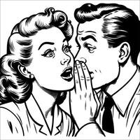 Elegant Black and White Art of a Whispering 1940s Woman with Shocked Expression vector