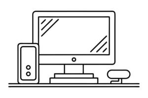 Desktop computer minimalist line art illustration vector