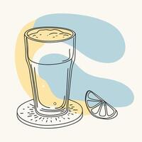 A glass of lemonade with a slice of lemon vector