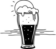 Beer glass with foam and sun in the background vector