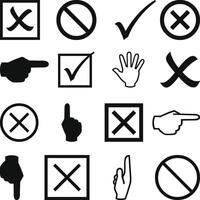 Check box tick mark icon set button correct right wrong buttons or yes or no checkmark cross black tick illustration vector