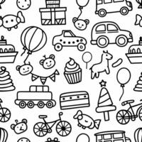a black and white pattern with various items vector