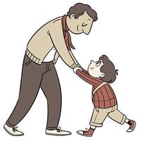 a man is helping a little boy walk vector