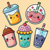 cute kawaii smoothie set with different drinks vector