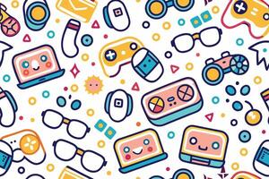 a colorful pattern with various objects and accessories vector