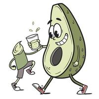 an avocado is holding a glass of juice to a boy vector