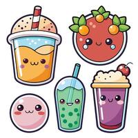 cute kawaii drinks set with different drinks vector