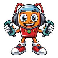 a cartoon robot holding two remote controllers vector