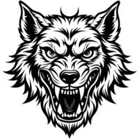 a wolf head with its mouth open and teeth showing vector