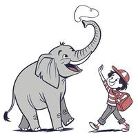 a cartoon elephant is standing next to a boy vector