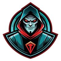the evil wizard is wearing a hood and has red eyes vector