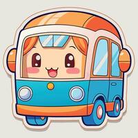 cartoon bus sticker with cute girl vector