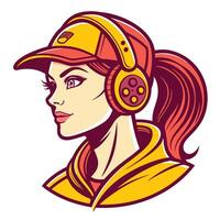 a woman in a baseball cap and headphones vector