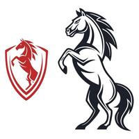 a horse and a shield with a red and black horse vector