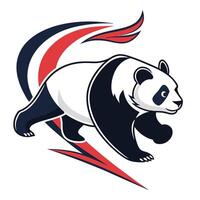a panda bear running with a red and blue stripe vector