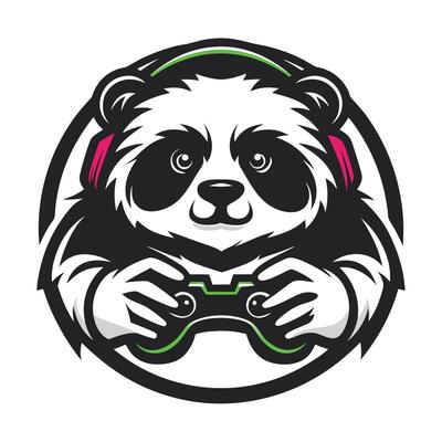 a panda wearing headphones and holding a controller