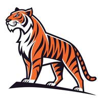 a tiger standing on a hill with its head facing down vector