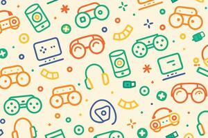 a colorful pattern of game controllers and other items vector