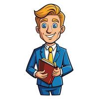 cartoon businessman holding a book vector