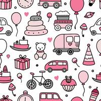 a pink seamless pattern with various items vector