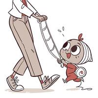 a cartoon character walking with a small child vector