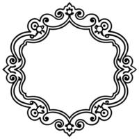 a black and white drawing of a round frame vector