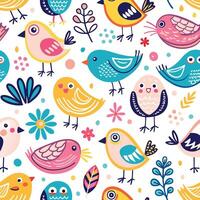 seamless pattern with colorful birds and flowers vector