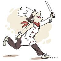 a cartoon chef running with a knife vector