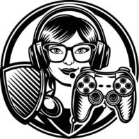 a woman with glasses and a controller in her hand vector