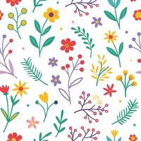 floral seamless pattern with colorful flowers and leaves vector