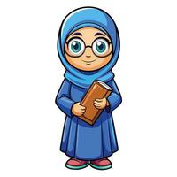 muslim girl in hijab holding a book vector