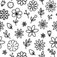 a black and white doodle pattern with flowers vector