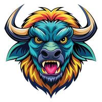 an angry buffalo head with a colorful face vector