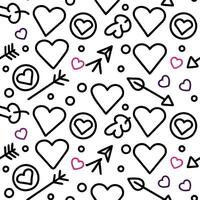 a black and white pattern with hearts and arrows vector
