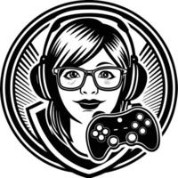 a girl with glasses and a controller in her hand vector