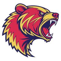 the head of a grizzly bear is shown in a red and yellow color scheme vector