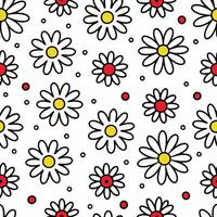 a white and red daisy pattern with yellow dots vector