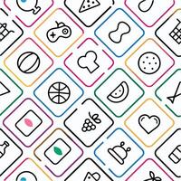 a colorful set of icons that include food, drink, and other items vector